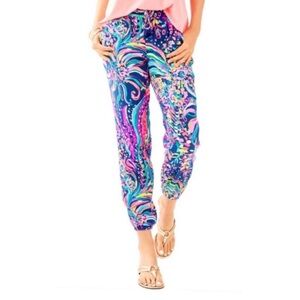 LILLY PULITZER Beach Loot Piper Print Pull On Joggers with Tassels Sz Small